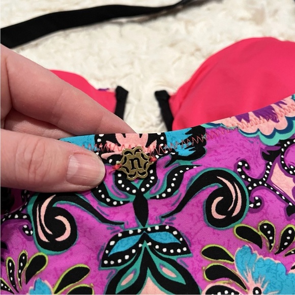 Nanette Lepore Swimsuit Womens Large Floral Pink Print Strapless Bathing - Picture 11 of 12